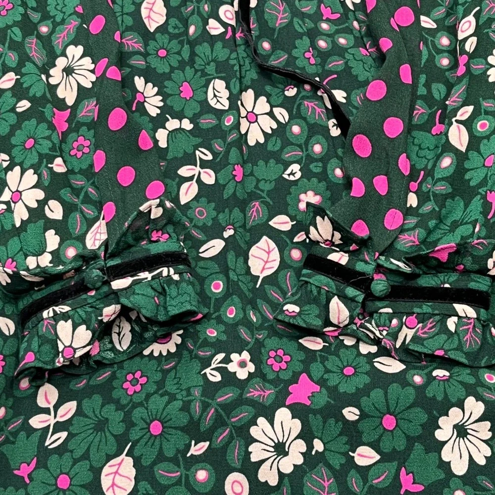 Boden Cecilia Floral Polka Dot Mixed Print Midi Dress Velvet Tie US 10R - Picture 6 of 9